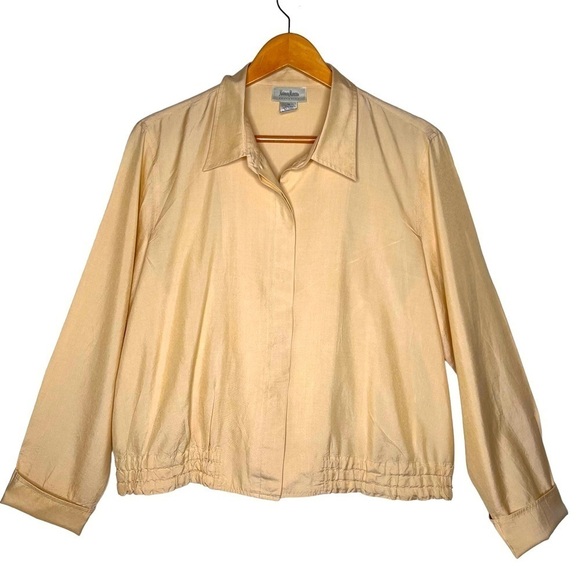 Y2K Neiman Marcus Silk Blend Jacket Yellow Size 16 XL Ribbed Hem Button Placket - Picture 1 of 13
